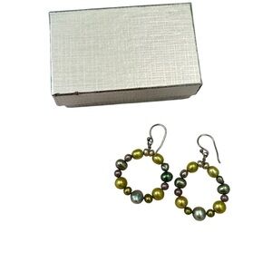 Coldwater creek Multi green circle faux Pearl pierced earrings in original box